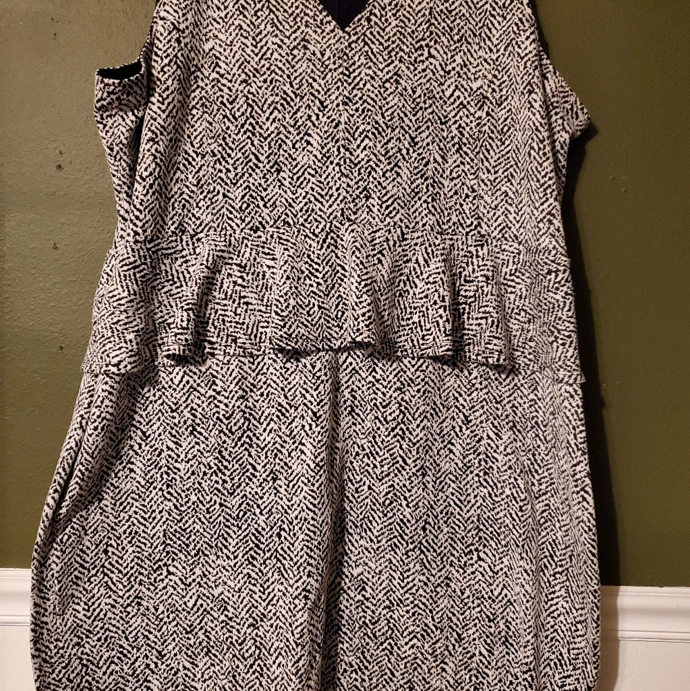 Metaphor 3X Black and White Dress with Peplum